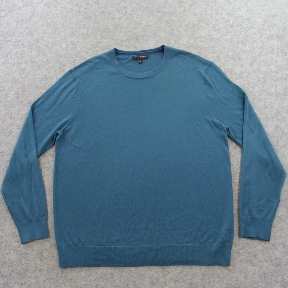 Banana Republic Sweater Mens Extra Large Green Crew Neck Merino Wool Pullover